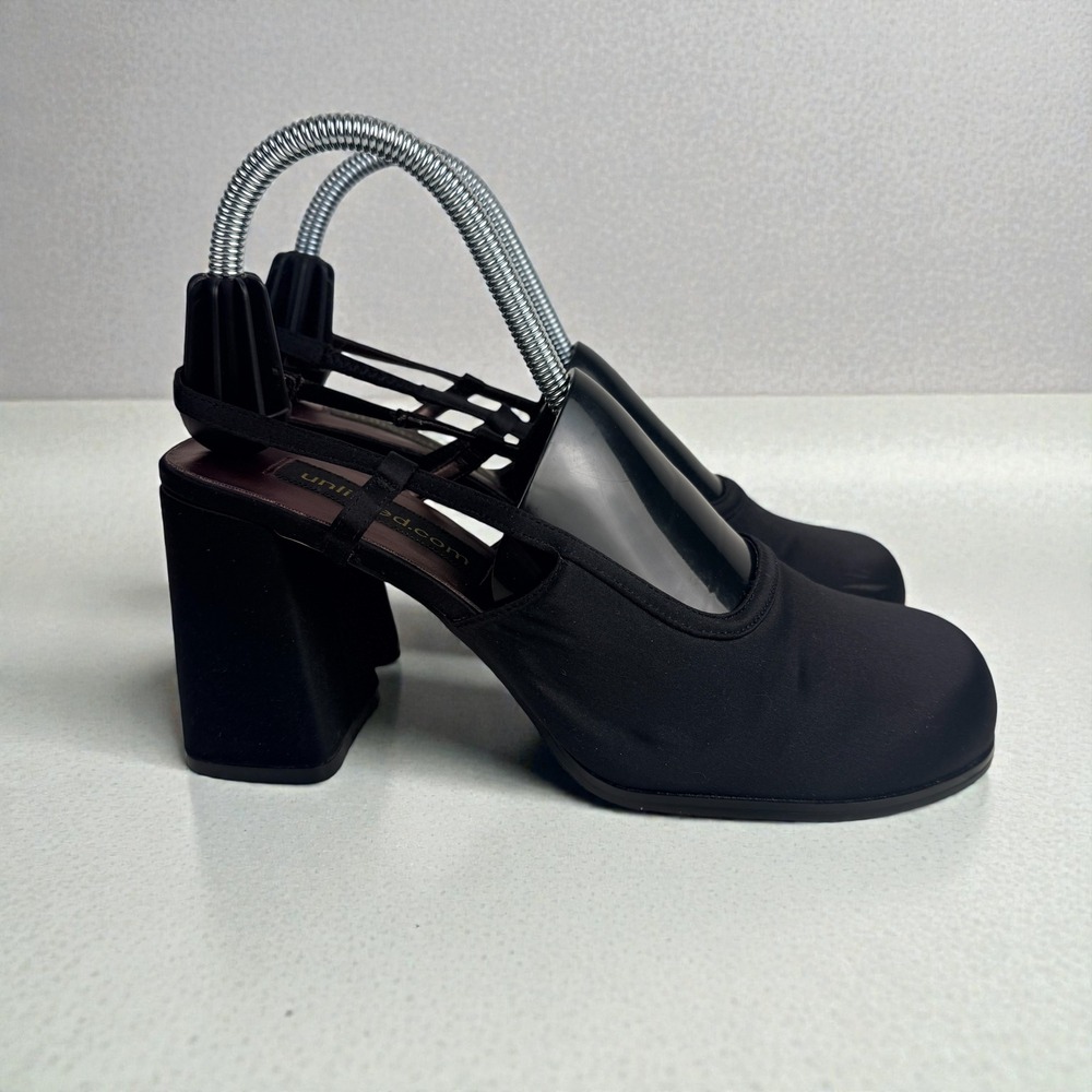 Y2K Unlisted Black Satin‎ Chunky Block Heel Slingback Close Toed Shoes Size 9M - Picture 5 of 7